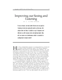 Improving Our Seeing and Listening by E