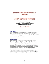 John Maynard Keynes Lecture