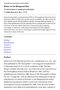 Notes on the Bhagavad Gita to Help Students in Studying Its Philosophy T