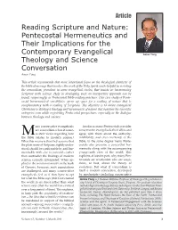 Reading Scripture and Nature: Pentecostal Hermeneutics and Their Implications for The