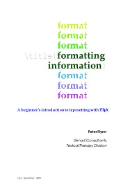 \Title{Formatting Information}