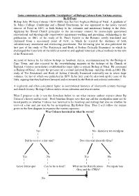 Exculpation of Colenso Both from a Theological Point of View but Also Because of the Situation in the Anglican Communion at This Particular Moment