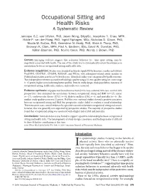 Occupational Sitting and Health Risks a Systematic Review