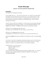 Prayer Message Lesson #5 Discipleship Essentials