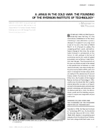 The Founding of the Ryerson Institute of Technology 1