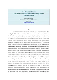 The Neurotic Ritual: the Metafictional Discourse in Philip Roth's The