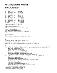 WELSH RAILWAYS ARCHIVE Index to Volume 5 Issues and Page Numbers