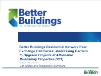 Better Buildings Residential Network Peer Exchange Call Series