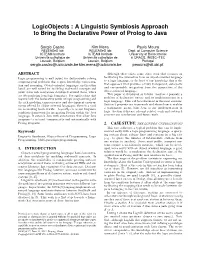 A Linguistic Symbiosis Approach to Bring the Declarative Power of Prolog to Java