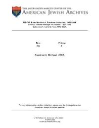 Box Folder 66 2 Steinhardt, Michael. 2003
