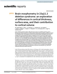 Brain Morphometry in 22Q11.2 Deletion Syndrome: an Exploration of Diferences in Cortical Thickness, Surface Area, and Their Contribution to Cortical Volume M