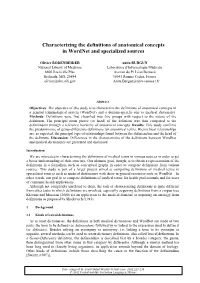 Characterizing the Definitions of Anatomical Concepts in Wordnet and Specialized Sources