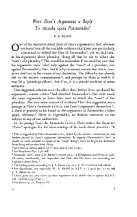 I Were Zeno's Arguments a Reply to Attacks Upon Parmenides?