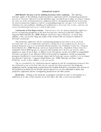 IMPORTANT NOTICE IMPORTANT: You Must Read the Following Disclaimer Before Continuing