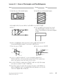 Lesson 8.1 • Areas of Rectangles and Parallelograms