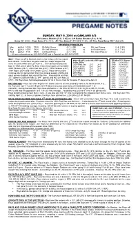 SUNDAY, MAY 9, 2010 at OAKLAND A’S RH James Shields (4-0, 3.15) Vs