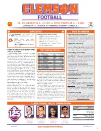 Game Center 2020 Schedule/Results Clemson