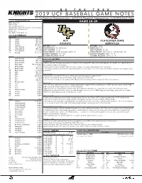 2019 Ucf Baseball Game Notes