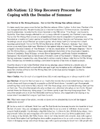 Alt-Nation: 12 Step Recovery Process for Coping with the Demise of Summer
