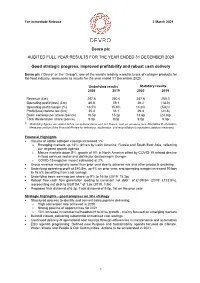 Devro Plc AUDITED FULL YEAR RESULTS for the YEAR ENDED 31 DECEMBER 2020