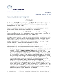 Fact Sheet Final Issue: January 16, 2020 NASA's FY2020 BUDGET