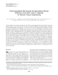 Fast-Degradable Microbeads Encapsulating Human Umbilical Cord Stem Cells in Alginate for Muscle Tissue Engineering