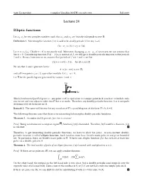 Lecture 24 Elliptic Functions