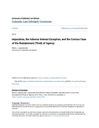 Imputation, the Adverse Interest Exception, and the Curious Case of the Restatement (Third) of Agency