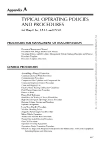TYPICAL OPERATING POLICIES and PROCEDURES (Ref Chap 2, Sec