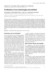 Fortification of Rice: Technologies and Nutrients