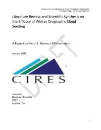 Literature Review and Scientific Synthesis on the Efficacy of Winter Orographic Cloud Seeding