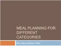 Meal Planning for Different Categories