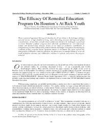 The Efficacy of Remedial Education Program on Houston's at Risk Youth