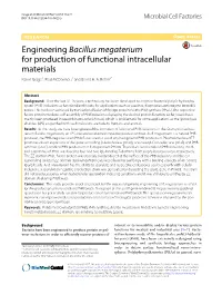 Engineering Bacillus Megaterium for Production of Functional Intracellular Materials Katrin Grage1, Paul Mcdermott2 and Bernd H