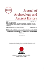 Journal of Archaeology and Ancient History 2020 Number 27 Editor: Karl-Johan Lindholm Editorial Board: Assyriology: Olof Pedersén
