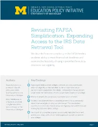 Revisiting FAFSA Simplification: Expanding Access to the IRS Data Retrieval Tool