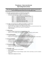 Telephone / Intercom System Operating Instructions