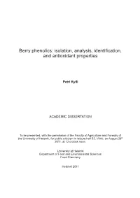 Berry Phenolics: Isolation, Analysis, Identification, and Antioxidant Properties