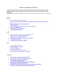 Resources for Application Developers All of the Links Below Are External