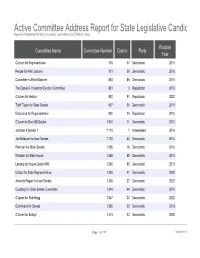 Active Committee Address Report for State Legislative Candidates Based on Registered Political Candidates, Committees and Entities in Iowa