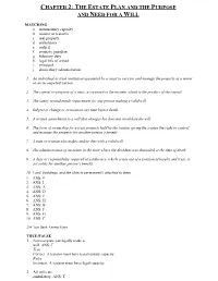 Chapter 2: the Estate Plan and the Purpose and Need for a Will