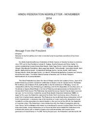 Hindu Federation Newsletter - November 2014