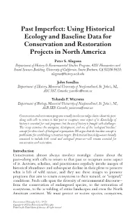 Past Imperfect: Using Historical Ecology and Baseline Data for Conservation and Restoration Projects in North America