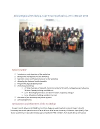 Africa Regional Workshop, Cape Town South Africa, 27 to 30 June 2016