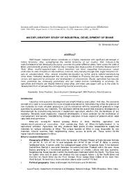 An Exploratory Study of Industrial Development of Bihar
