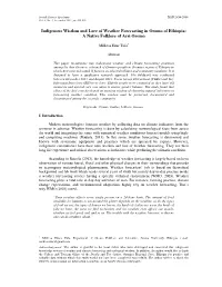 Indigenous Wisdom and Lore of Weather Forecasting in Oromo of Ethiopia: a Native Folklore of Arsi Oromo