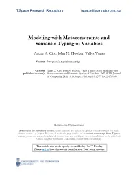 Modeling with Metaconstraints and Semantic Typing of Variables