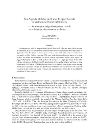 Two Aspects of Solar and Lunar Eclipse Records in Vietnamese Historical Sources ― an Attempt to Judge Whether These Records Were Based on Observation Or Prediction ―