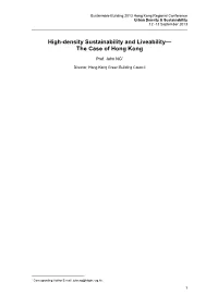 High-Density Sustainability and Liveability— the Case of Hong Kong