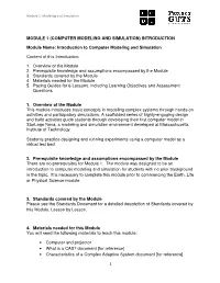 Module 1 (Computer Modeling and Simulation) Introduction